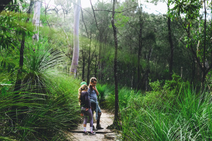 family photography sydney \ 2 girls walking in bush